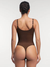 Seamless shaping bodysuit with built-in bra and thong design