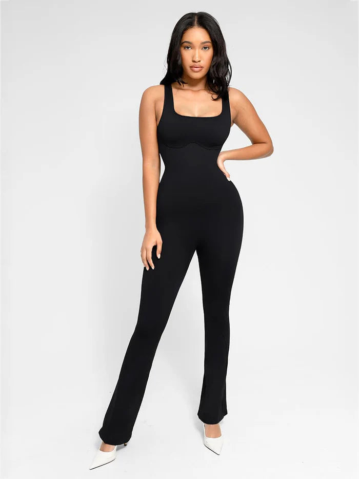 Sculpting jumpsuit with square neckline and U-back