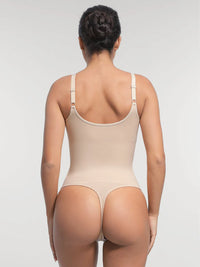 Seamless shaping bodysuit with built-in bra and thong design