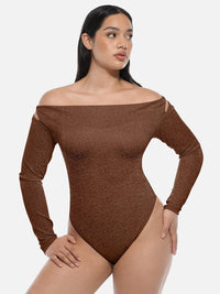Glossy shapewear bodysuit with built-in bra and thong design