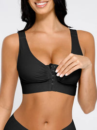 Adjustable bra with front closure and three hooks