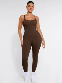 Stretchy jumpsuit with thin straps and tummy control