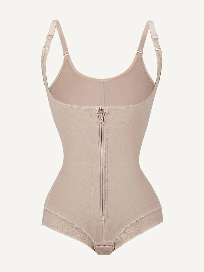 Shaping bodysuit with U-shaped bust and zipper
