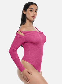 Glossy shapewear bodysuit with built-in bra and thong design