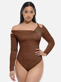 Glossy shapewear bodysuit with built-in bra and thong design