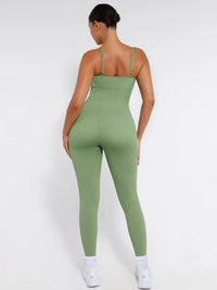 Stretchy jumpsuit with thin straps and tummy control