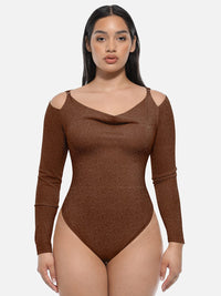 Glossy shapewear bodysuit with built-in bra and thong design