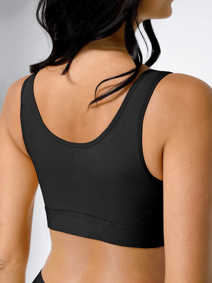 Adjustable bra with front closure and three hooks