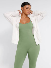 Stretchy jumpsuit with thin straps and tummy control