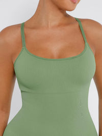 Stretchy jumpsuit with thin straps and tummy control