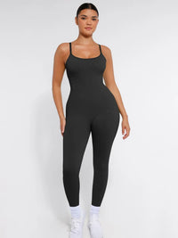 Stretchy jumpsuit with thin straps and tummy control