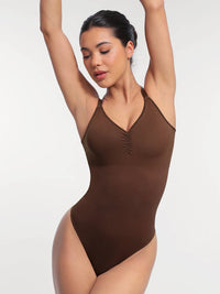 Seamless shaping bodysuit with built-in bra and thong design