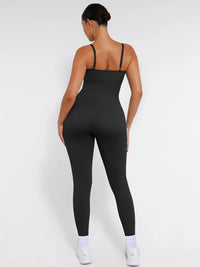 Stretchy jumpsuit with thin straps and tummy control