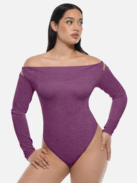 Glossy shapewear bodysuit with built-in bra and thong design