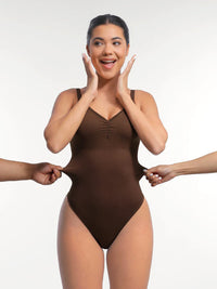 Seamless shaping bodysuit with built-in bra and thong design