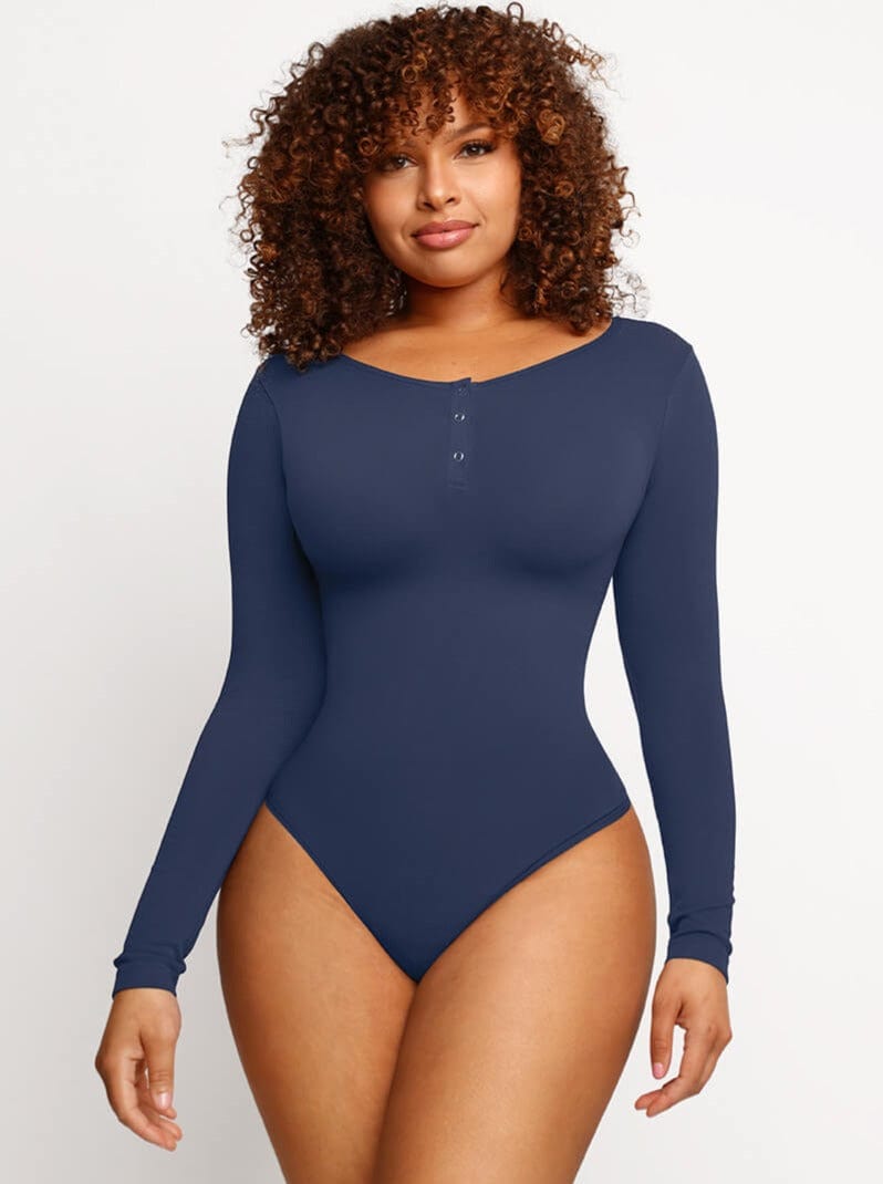 Long-sleeve thong bodysuit