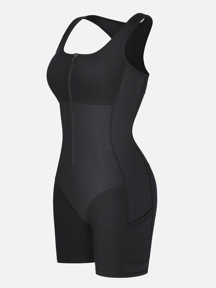 Shaping workout bodysuit with pockets