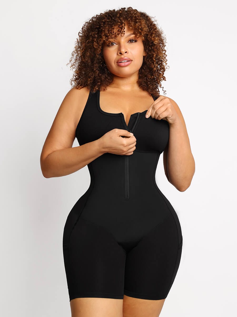 Shaping workout bodysuit with pockets