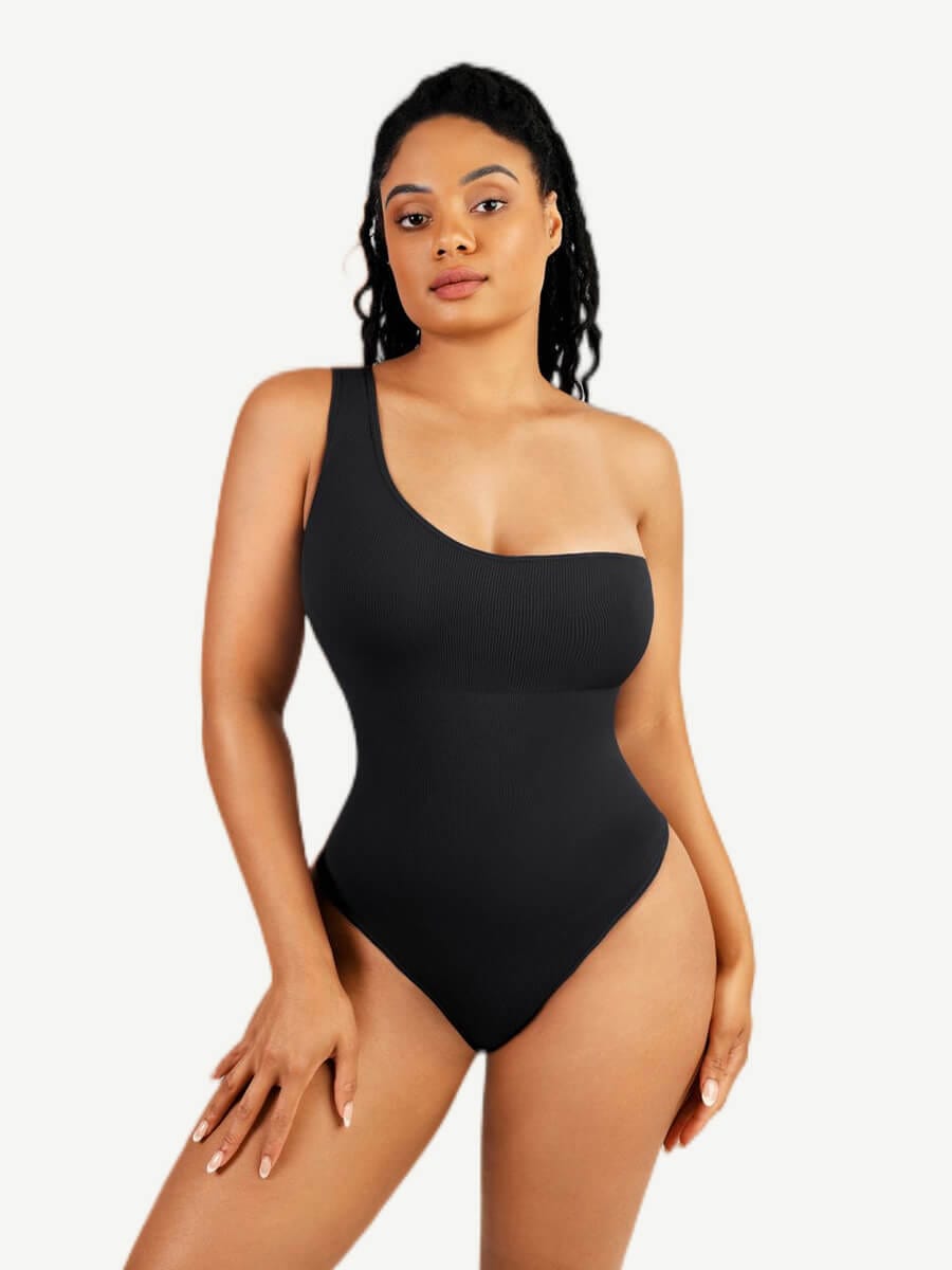 One-shoulder shaping bodysuit – short sleeve