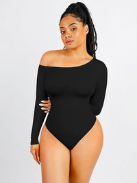 One-shoulder long-sleeve shaping bodysuit