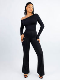 One-shoulder long-sleeve shaping bodysuit
