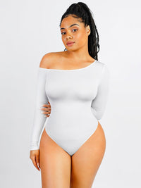 One-shoulder long-sleeve shaping bodysuit