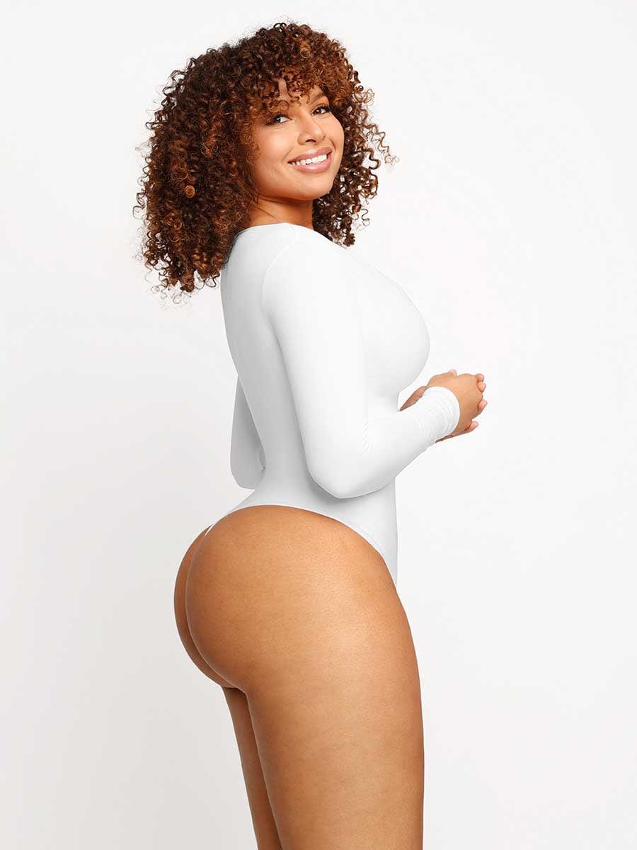 Long-sleeve thong bodysuit