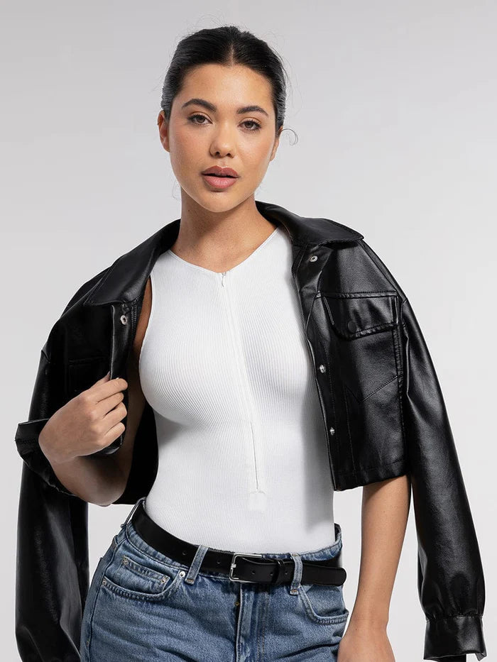 Seamless shaping bodysuit with front zipper