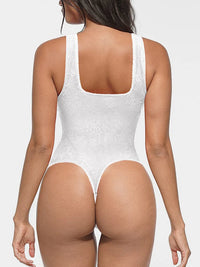 Seamless lace bodysuit with deep V-neckline