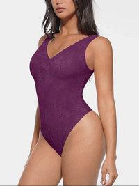Seamless lace bodysuit with deep V-neckline